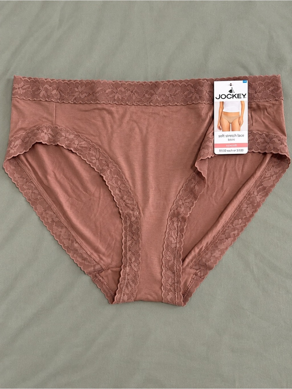 Jockey Soft Stretch Lace Bikini Panty super soft - Dusty Rose NWT XXL